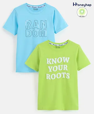 Honeyhap 100% Cotton Half Sleeves Tshirt with Bio Finish Text Print Pack of 2 - Lime Punch & Atomizer