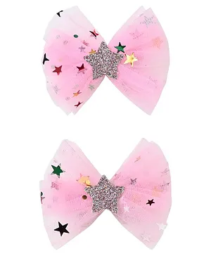 Aye Candy Set Of 2 Star Tulle Bows Alligator Hair Clips -Pink