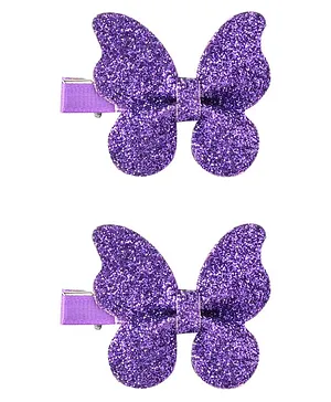 Aye Candy Set Of 2  Butterflies Glitter Alligator Hair Clips  -Purple
