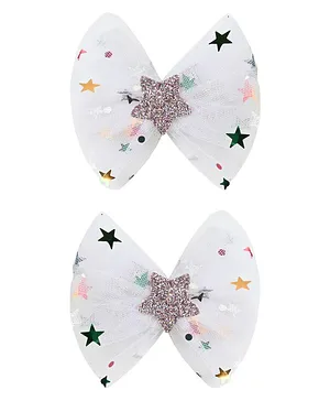 Aye Candy Set OD 2 Star Tulle Bow Alligator Hair Clips -White