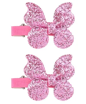 Aye Candy Set Of 2 Butterflies Glittered Alligator Hair Clips   -Pink