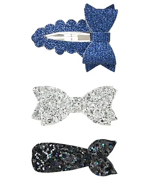 Aye Candy Set Of 3 Mermaid And Bow Glittered & Slider Alligator Hair Clips -Blue & Silver