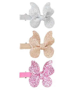 Aye Candy Set Of 2 Butterflies On Alligator Clip - pink Golden & Silver