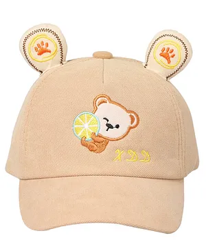 Kid-O-World Bear And Lemon Embroidered Cap -Beige