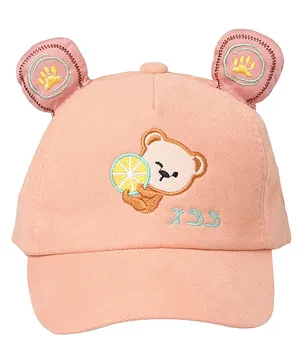 Kid-O-World Bear And Lemon Embroidered Cap -Peach