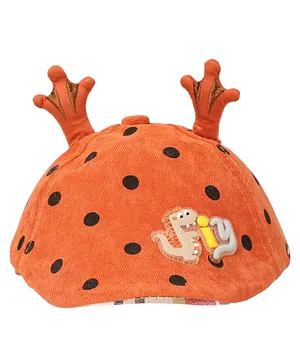 Kid-O-World Polka Dots Printed Giraffe Ears Detail Dinosaur Patch Cap  - Orange