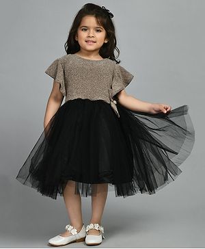 Bella Moda Half Flutter Sleeves Glitter Embellished Tutu Flared  Party Dress - Golden