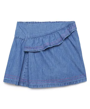 Under Fourteen Only Solid Ruffled Flared Skirt - Light Navy Blue