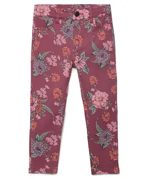 Under Fourteen Only Botanical Floral Printed Button Down Trousers - Maroon