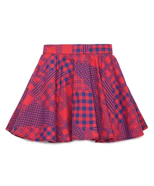 Under Fourteen Only Gingham Glen Club & Tartan Checked Abstract Skirt - Red