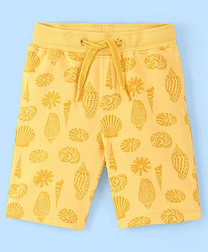 Pine Kids 100% Cotton Knit Knee Length Shorts Sea Shell Print - Yellow
