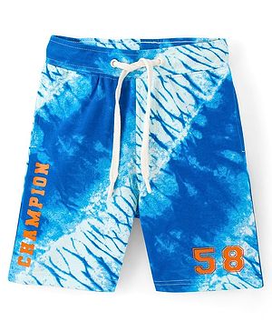 Pine Kids 100% Cotton Knit Knee Length Champion & Tie Dye Print Shorts - White & Blue