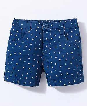 Babyhug Cotton Spandex Woven Mid Thigh Stretchable Shorts Polka Dots Print - Navy Blue