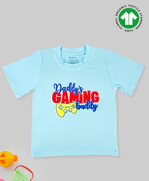 Kidbea Bamboo Soft Fabric Half Sleeves Daddy's Gaming Buddy  Printed Tee - Blue