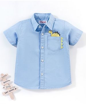 Babyhug 100% Cotton Half Sleeves Solid Shirt With Dino Badge- Blue
