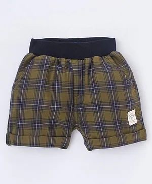 Ollypop Cotton Woven Knee Length Checked Shorts - Green
