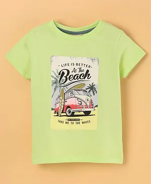Lazy Bones Cotton Sinker Half Sleeves T- shirt Beach Van Print - Green