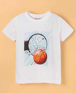 Lazy Bones Cotton Sinker Half Sleeves T- shirt Basketball Print - White