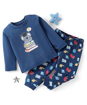 Babyhug Cotton Knit Full Sleeves Night Suit with Koala Print - Navy