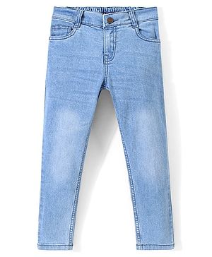 Pine Kids Ankle Length Five Pocket Cotton Elastane Washed Denim Jeans - Light Blue