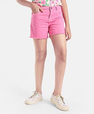 Pine Kids Mid Thigh Length Cotton Elastane Over Dyed Shorts - Pink
