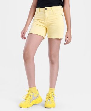 Pine Kids Thigh Length Cotton Elastane Over Dyed Shorts - Yellow