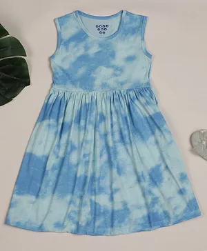 Zion Sleeveless TIe Dyed Effect Gathered Fit And Flare Dress - Blue