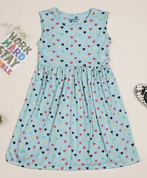 Zion Sleeveless All Over Hearts Printed Knitted Fit And Flare Dress - Light Blue