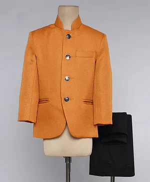 Jeet Ethnics Full Sleeves Solid Jodhpuri Coat With Pant Set - Orange