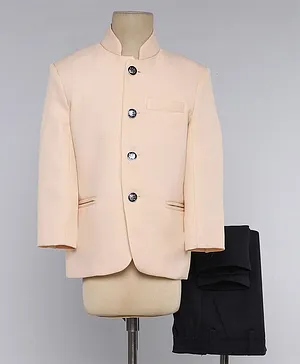 Jeet Ethnics Full Sleeves Solid Jodhpuri Coat With Pant - Cream