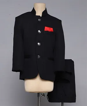 Jeet Ethnics Full Sleeves Solid Jodhpuri Coat With Pant - Black