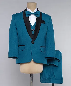 Jeet Ethnics Full Sleeves Solid 5 Piece Coat Suit - Teal Blue