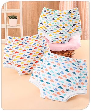 Babyhug 100% Cotton Padded Underwear Diapers Pack of 3 Size 0 Cloud Print - Multicolour