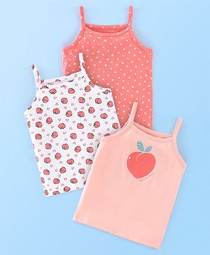 Babyhug 100% Cotton Singlet Slips Heart Print Pack of 3 - Red White & Peach