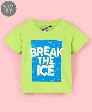 Ruff Sinker Knit Half Sleeves Slim Fit T-Shirt Text Print- Green