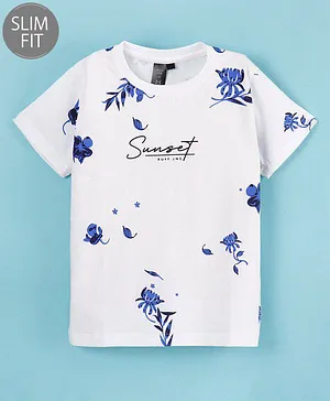 Ruff Half Sleeves Lycra Knit T-Shirt Text Print- White