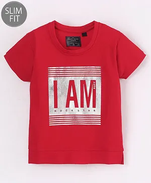 Ruff Sinker Half Sleeves Slim Fit T-Shirts Text Printed - Red