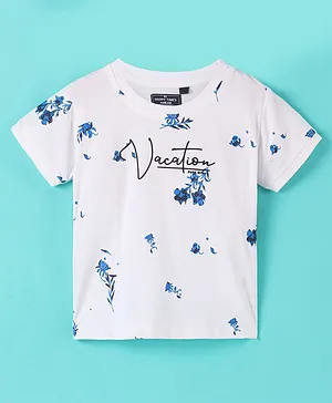 Ruff Lycra Knit Half Sleeves T-Shirt Floral Print- White