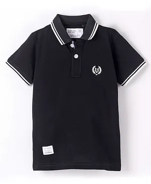 Ruff Half Sleeves Cotton T-Shirt Solid Colour - Black