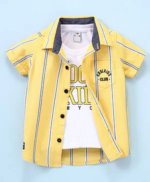 Ruff Woven Half Sleeves Striped Slim Fit Shirt with Inner Tee - Gold