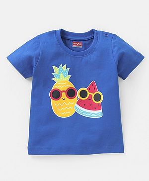Babyhug Cotton Knit Half Sleeves T-Shirt with Fruity Print - Blue