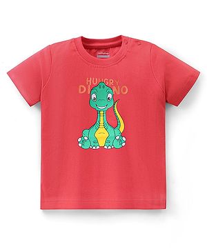 Babyhug Cotton Knit Half Sleeves T-Shirt Dino Print - Red