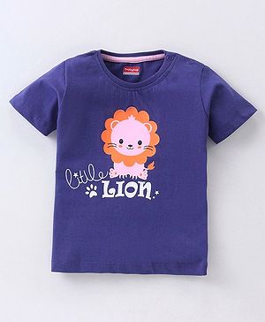 Babyhug Cotton Knit Half Sleeves T-Shirt Lion Print - Navy Blue