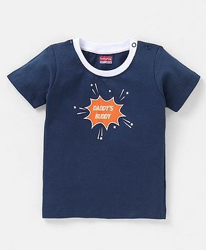 Babyhug Cotton Half Sleeves T-Shirt Text Print- Navy Blue
