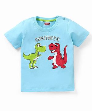 Babyhug Cotton Jersey Knit Half Sleeves T-Shirt Dino Print - Sky Blue