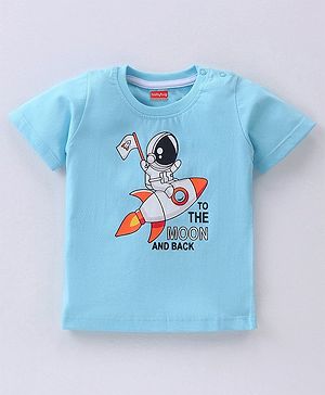 Babyhug Cotton Half Sleeves T-Shirt with Space Print - Sky Blue
