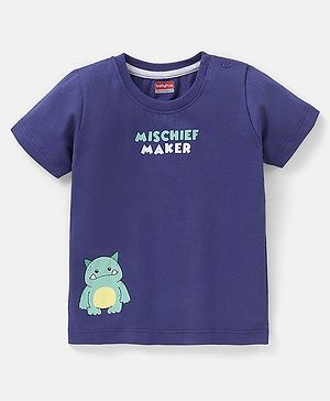 Babyhug Cotton Jersey Knit Half Sleeves T-Shirt Dino Print - Navy Blue