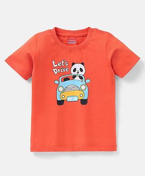 Babyhug Cotton Knit Half Sleeves T-Shirt with Panda Print - Orange
