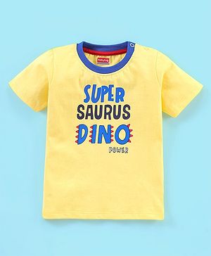 Babyhug Cotton Jersey Knit Half Sleeves T-Shirt Dino Print - Yellow