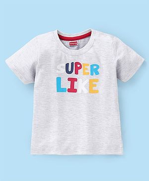 Babyhug Cotton Jersey Knit Half Sleeves T-Shirt Text Print - White Melange